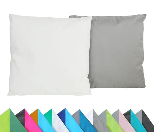 JACK 2er Set Wende Outdoor Kissenhülle Kissenbezug 2-farbig 45x45cm Wasserfest Lounge Kissen Garten Stuhl Lotus Effekt, Farbe:Elfenbein - Grau von JACK