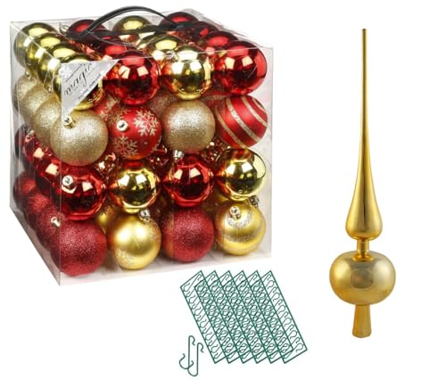 JACK 64x Kunststoff Christbaumkugeln Ø 6cm + Spitze 28cm inkl. Aufhänger Dekor Kugeln Set Weiß Rot Gold Grün Blau Silber, Farbe:Red-Gold-Mix JACK 64x Kunststoff Christbaumkugeln Ø 6cm + Spitze 28cm inkl. Aufhänger Dekor Kugeln Set Weiß Rot Gold Grün Blau Silber, Farbe:Red-Gold-Mix von JACK