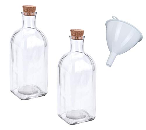 JACK Apotheker Glas Flaschen 500ml inkl. Trichter Korkverschluss Korken Oelflaschen Glasflasche Leer, Stückzahl:2x von JACK