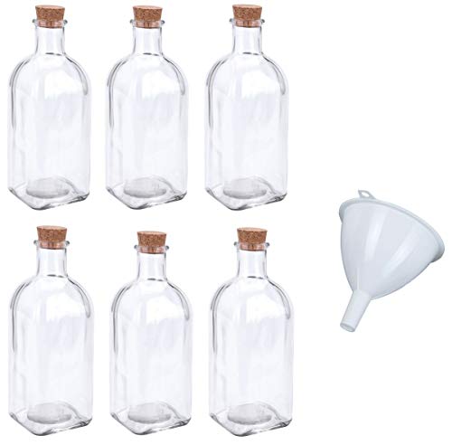 JACK Apotheker Glas Flaschen 500ml inkl. Trichter Korkverschluss Korken Oelflaschen Glasflasche Leer, Stückzahl:6x von JACK