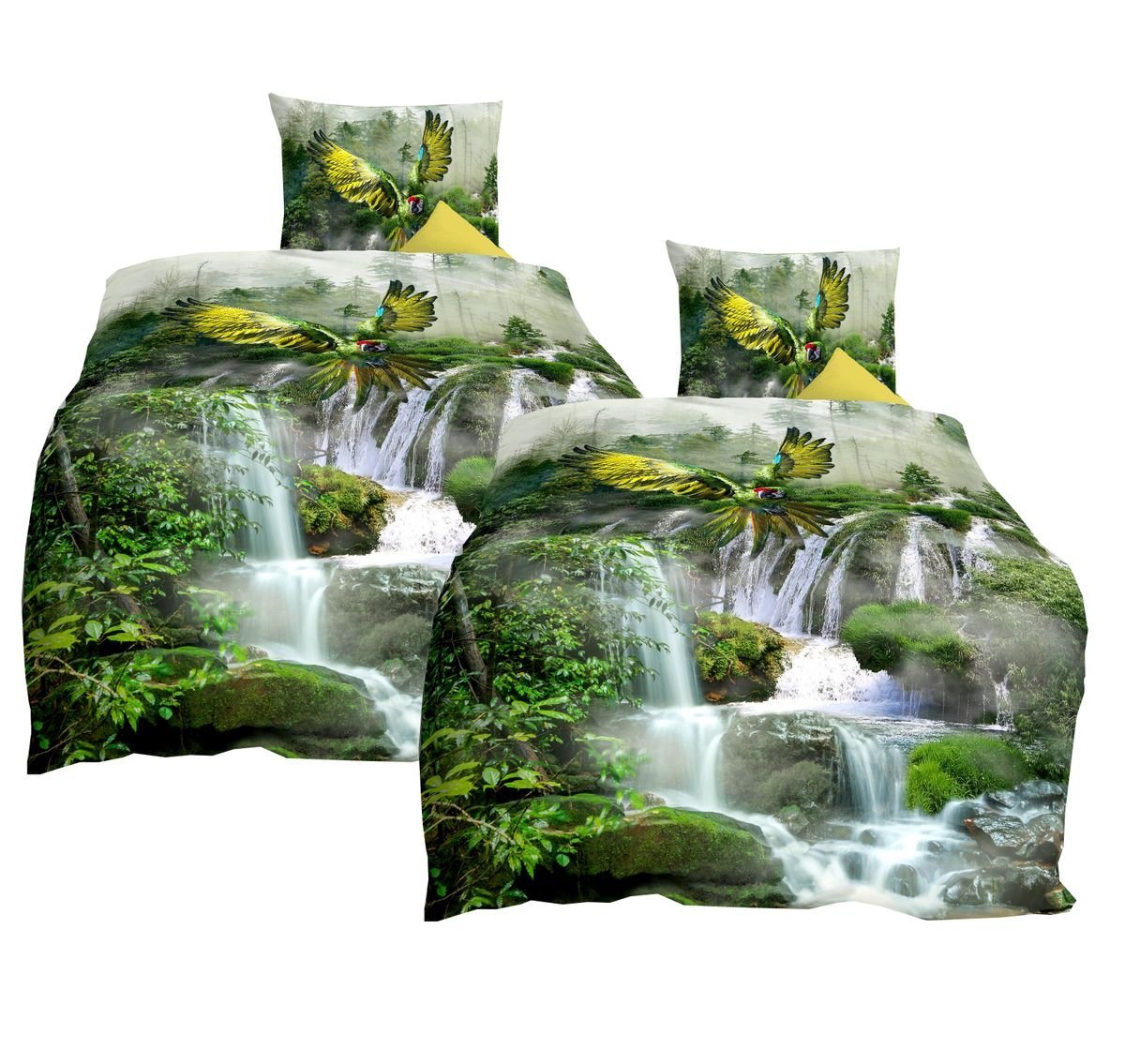 JACK Bettwäsche JACK by Kaeppel Papagei Grün, Mako-Satin, 4 teilig, hochwertiger Digitaldruck mit einem farbenfrohen Dschungelmotiv JACK Bettwäsche JACK by Kaeppel Papagei Grün, Mako-Satin, 4 teilig, hochwertiger Digitaldruck mit einem farbenfrohen Dschungelmotiv von JACK