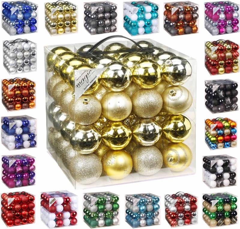 JACK Christbaumschmuck 64x Kunststoff Christbaumkugeln Ø 6cm Baum Kugeln inkl. Aufhänger, Mit praktischer Aufbewahrungsbox, Optik: matt / glänzend / glitzernd JACK Christbaumschmuck 64x Kunststoff Christbaumkugeln Ø 6cm Baum Kugeln inkl. Aufhänger, Mit praktischer Aufbewahrungsbox, Optik: matt / glänzend / glitzernd von JACK