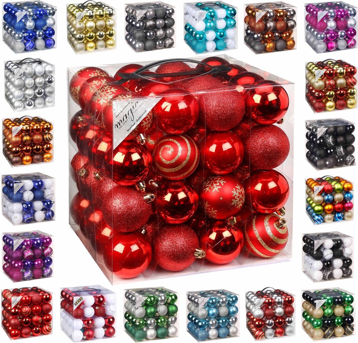 JACK Christbaumschmuck 64x Kunststoff Christbaumkugeln Ø 6cm Baum Kugeln inkl. Aufhänger, Mit praktischer Aufbewahrungsbox, Optik: matt / glänzend / glitzernd JACK Christbaumschmuck 64x Kunststoff Christbaumkugeln Ø 6cm Baum Kugeln inkl. Aufhänger, Mit praktischer Aufbewahrungsbox, Optik: matt / glänzend / glitzernd von JACK