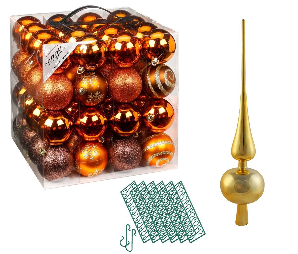 JACK Christbaumschmuck JACK 64x Kunststoff Christbaumkugeln Ø6cm + Spitze 28cm inkl Aufhänger, Kugeln: Braun, Spitze: Gold JACK Christbaumschmuck JACK 64x Kunststoff Christbaumkugeln Ø6cm + Spitze 28cm inkl Aufhänger, Kugeln: Braun, Spitze: Gold von JACK