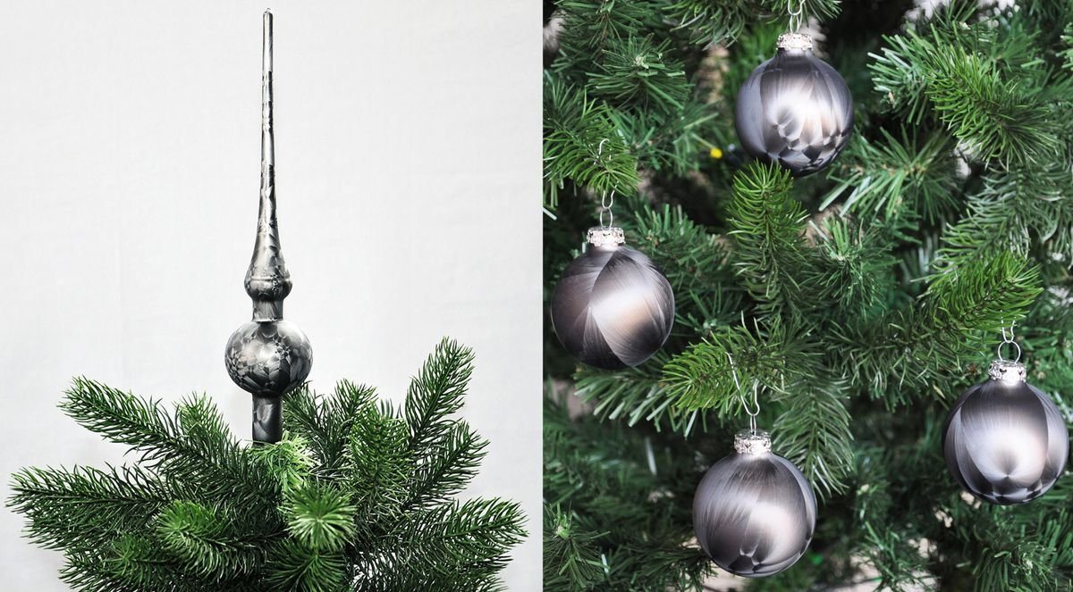 JACK Christbaumschmuck JACK Eislack Set Christbaumspitze 28cm + 12x Christbaumkugeln 6cm, inklusive praktischer Aufbewahrungsbox, Made in Germany von JACK