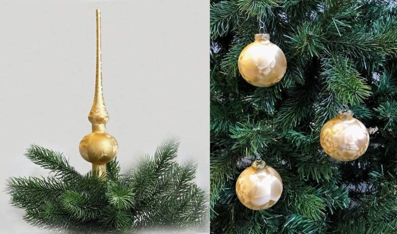 JACK Christbaumschmuck JACK Eislack Set Christbaumspitze 28cm + 12x Christbaumkugeln 6cm, inklusive praktischer Aufbewahrungsbox, Made in Germany von JACK