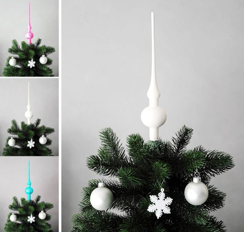 JACK Christbaumspitze JACK Christbaumspitze Spitze Glas 28cm Eislack Glanz Matt Mundgeblasen, Weihnachtsbaumspitze echt Glas, inklusive praktischer Aufbewahrungsbox von JACK