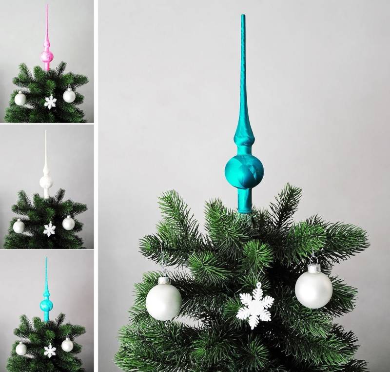 JACK Christbaumspitze JACK Christbaumspitze Spitze Glas 28cm Eislack Glanz Matt Mundgeblasen, Weihnachtsbaumspitze echt Glas, inklusive praktischer Aufbewahrungsbox von JACK