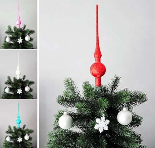 JACK Christbaumspitze Spitze Glas 28cm Eislack Glanz Matt Baumspitze Mundgeblasen Box, Farbe:Rot Eislack von JACK