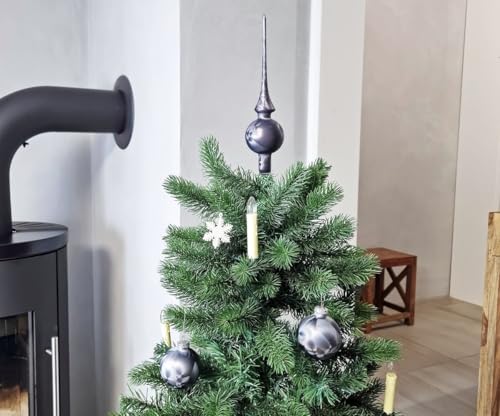 JACK Eislack Glas Christbaumkugeln Set Anthrazit 15x Kugel 6cm + 1x Spitze 25cm Box von JACK