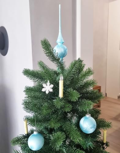 JACK Eislack Glas Christbaumkugeln Set Himmelblau 15x Kugel 6cm + 1x Spitze 25cm Box von JACK