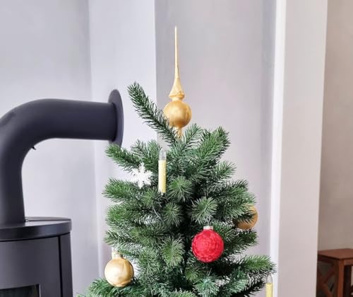 JACK Eislack Glas Christbaumkugeln Set Rot Gold 15x Kugel 6cm + 1x Spitze 25cm Box von JACK