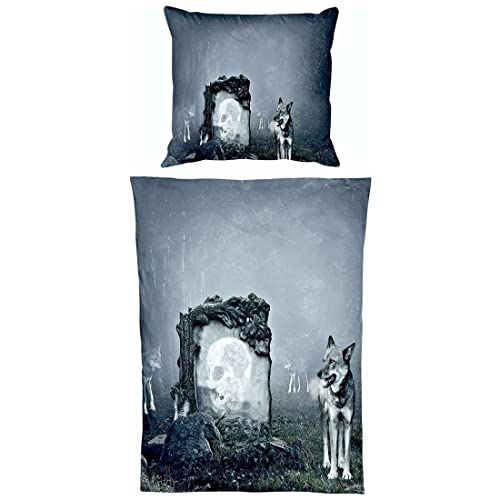JACK Microfaser Print Bettwäsche 2 TLG. 135x200cm Wolf Guard Tier Fantasy Totenkopf Skull Wölfe Grau Anthrazit JACK Microfaser Print Bettwäsche 2 TLG. 135x200cm Wolf Guard Tier Fantasy Totenkopf Skull Wölfe Grau Anthrazit von JACK