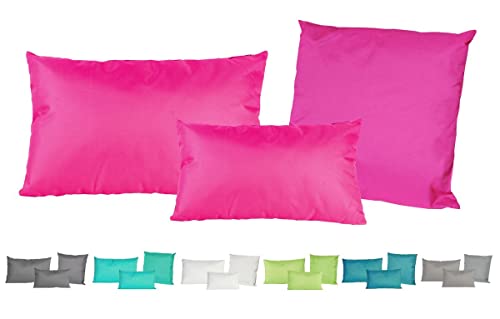 JACK Outdoor Lounge Kissen 3er Set Dekokissen + Füllung Wasserfest Sitzkissen Garten Stuhl Lotus Effekt 30x50 + 40x60 + 45x45cm, Farbe:Pink von JACK