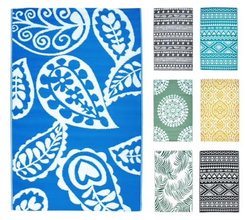 JACK Outdoor Teppiche Terrassenteppich Außenteppich 120x180cm Terrasse Balkon Teppich Garten Außen Lotus Effekt, Farbe:Paisley Blau von JACK