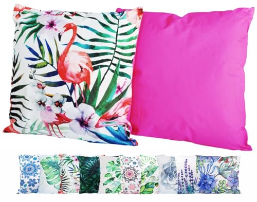 JACK XXL Outdoor Lounge Kissen 60x60cm Motiv Dekokissen inkl. Füllung Wasserfest Sitzkissen Garten Stuhl, Farbe:Pink Flamingo von JACK