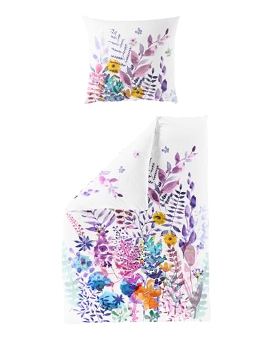 JACK by Bierbaum Mako Satin Digitaldruck Bettwäsche 2 TLG. 135x200cm Blumen Aquarell Bunt Offwhite von JACK