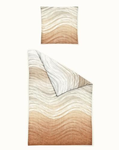 JACK by Bierbaum Seersucker Bettwäsche 135x200cm 2 TLG. Wellen Linien Beige Peach Weiß von JACK