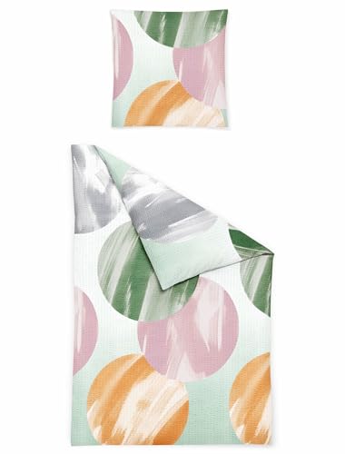 JACK by Bierbaum Seersucker Bettwäsche 2 TLG. 135x200cm Kreis Dot Farbverlauf Pastell Grün Rosa Orange von JACK