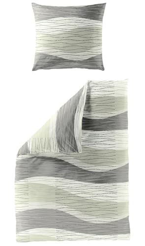 JACK by Bierbaum Seersucker Bettwäsche 2 TLG. 135x200cm Wellen Linien Grau Grün von JACK