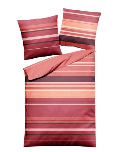 JACK by Dormisette Edel Biber Kuschel Bettwäsche 3 TLG. 240x220cm Streifen Rot Rosa Orange gestreift von JACK