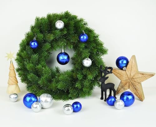 JACK by Inge 50x Kunststoff Kugeln Eislack Christbaumkugeln Ø 4+6cm inkl. Haken Blau Silber von JACK