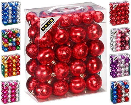 JACK by Inge 50x Kunststoff Kugeln Eislack Christbaumkugeln Ø 4+6cm inkl. Haken Glanz Glitzer Matt, Farbe:Rot von JACK