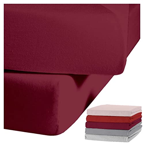 JACK by Kaeppel Biber Spannbettlaken Rundgummi Baumwolle Spannbetttuch 90x190-100x200 / 140-160x200 / 180-200x200 cm, Farbe:Bordeaux, Größe:100x200cm Spannbettlaken von JACK