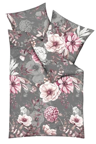 JACK by Kaeppel Fein Biber Bettwäsche 2 TLG. 155x220cm Gabriella Blumen Rosé Anthrazit Rosa Silber von JACK