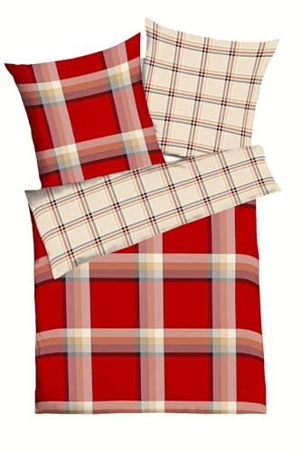 JACK by Kaeppel Fein Biber Bettwäsche 2 TLG. New School Chili Streifen Kariert Rot Creme Blau, Größe:155x220cm Bettwäsche von JACK