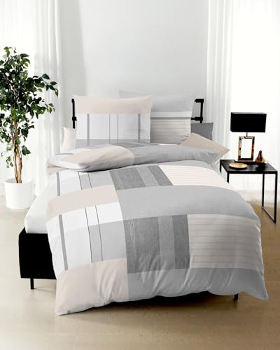 JACK by Kaeppel Fein Biber Bettwäsche 2 TLG. Straight Kiesel Grau Sand Hellgrau Modern, Größe:135x200cm Bettwäsche von JACK