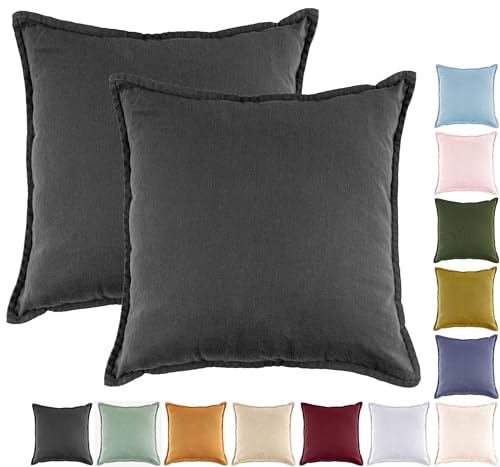 JACK by Mistral 2er Set 45x45cm Kissenhülle Kissenbezug Baumwolle Reißverschluss Leinenoptik, Farbe:Anthrazit von JACK