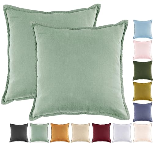 JACK by Mistral 2er Set 45x45cm Kissenhülle Kissenbezug Baumwolle Reißverschluss Leinenoptik, Farbe:Jade Grün von JACK