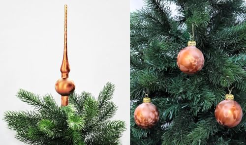 JACK by Thüringer Glas Eislack Christbaumspitze 28cm + 12x Christbaumkugeln 6cm Spitze Weihnachtskugel Set, Farbe:Braun Eislack von JACK