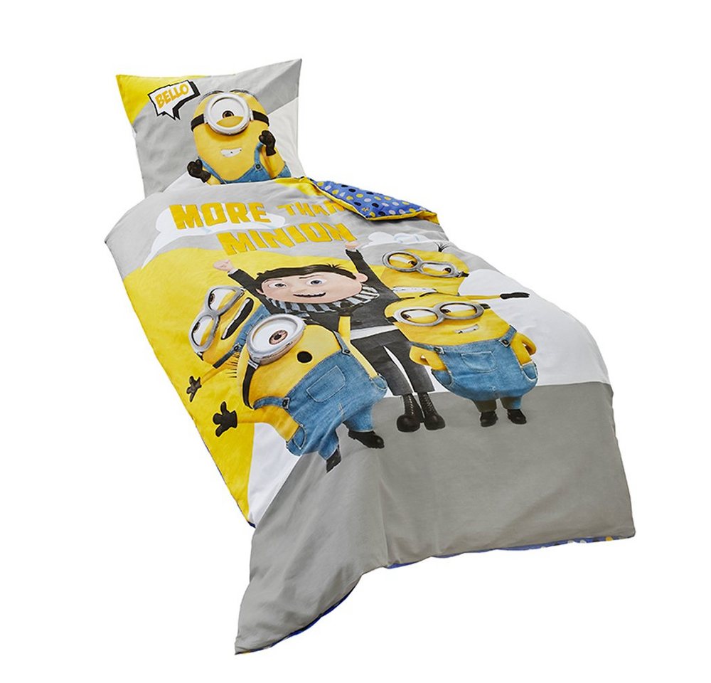 Kinderbettwäsche Minions Renforcé / Linon Bettwäsche 135x200cm Minion 2 tlg. Gru, JACK, Renforcé, 2 teilig, Hochwertige Kinder Wendebettwäsche, More than a Minon, Baumwolle von JACK