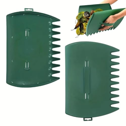 2er-Set Laubgreifer & Handrechen aus Kunststoff - Handliche Gartenwerkzeuge für Blätter, Grasschnitt und Hofreinigung (Laubschaufel, 34 cm, ideal für Garten/Hof) (Grün) von JACKANNA