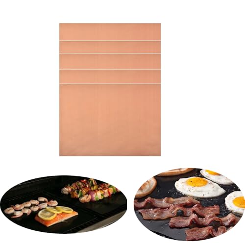 5 Stück Grillmatte,BBQ Grillmattenfür Elektrogrill für bis 260°C Holzkohle Grillmatten für Holzkohle and Backofen zu Grillen Fleisch Gemüse Meeresfrüchte Eier (Braun) von JACKANNA