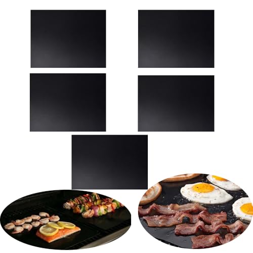 5 Stück Grillmatte,BBQ Grillmattenfür Elektrogrill für bis 260°C Holzkohle Grillmatten für Holzkohle and Backofen zu Grillen Fleisch Gemüse Meeresfrüchte Eier (Schwarz) von JACKANNA