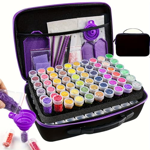 DIY 5D Diamond Painting Koffer Komplettset - 30 Farbflaschen mit Schaumunterlage, Faltbarer Trichter, 3-in-1 Diamantstift & Aufbewahrungstasche für Diamantmalerei (120 Tasche + Werkzeuge + Flasche) von JACKANNA