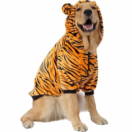 Hundekostüm Hundepullover Bademantel Hund Spaß Tiger Kostüm mit Kapuze Halloween Rollenspiel Kostüm für Kleine & Mittlere Stitch Kostüm Hund Warm Winterkostüm(Tiger Kostüm, 3XL) von JACKANNA