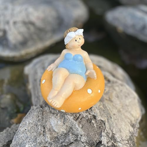 JACKANNA Miniteich Deko Ferienhaus Teichdeko Miniteich Badezimmer Dekoration maritim Strandkorb Deko Strandkorb Deko Pool Deko Figur Badenixe Pool Deko (Schwimmring-Mädchen) von JACKANNA