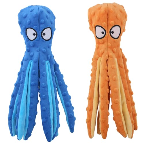 Octopus Kuscheltier Hundespielzeug Intelligenz und Katze Kauspielzeug, Plüsch Nicht-gefüllten Hund Vocal Toy Krake Kuscheltier, Geeignet für Kleine und Mittlere Hunde(Blau & Orange) von JACKANNA
