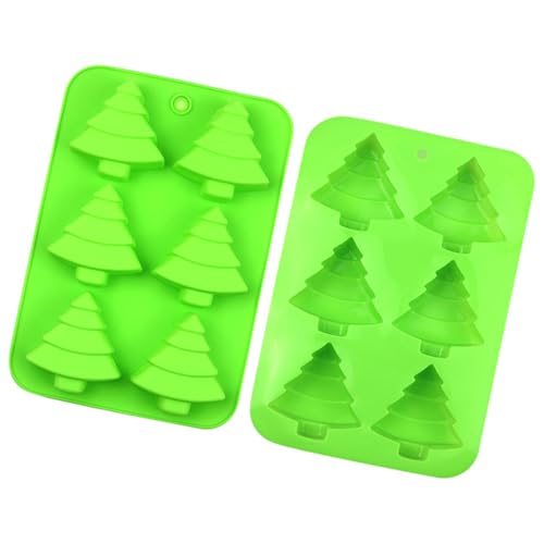Jackanna 2 Stück 6 Löcher Weihnachtsbaum Silikon Kuchenform Easy Release Weihnachten Silikonform Rot Grün Weihnachtsbaum Candy Schokolade Form Non-Stick Fondant Backformen (Grün) von JACKANNA