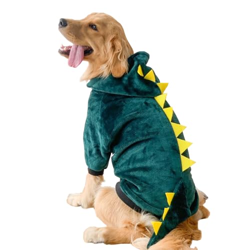 Hundekostüm Hundepullover Bademantel Hund Spaß Tiger Kostüm mit Kapuze Halloween Rollenspiel Kostüm für Kleine & Mittlere Stitch Kostüm Hund Warm Winterkostüm (Dinosaurier, 4XL) von JACKANNA