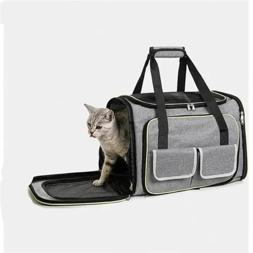 Katzentransportbox Transportbox Katze Groß Katzen Transport Tasche Erweiterbar Katzenkorb Transport für 2 Katzen Hund Welpen, Flugzeug Faltbar Hundetransportbox (Grau, （L） 46CM*30CM*30CM) von JACKANNA