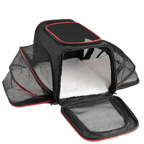 Katzentransportbox Transportbox Katze Groß Katzen Transport Tasche Erweiterbar Katzenkorb Transport für 2 Katzen Hund Welpen, Flugzeug Faltbar Hundetransportbox (Rot, （L） 46CM*30CM*30CM) von JACKANNA
