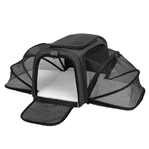 Katzentransportbox Transportbox Katze Groß Katzen Transport Tasche Erweiterbar Katzenkorb Transport für 2 Katzen Hund Welpen, Flugzeug Faltbar Hundetransportbox (Schwarz, （L） 46CM*30CM*30CM) von JACKANNA