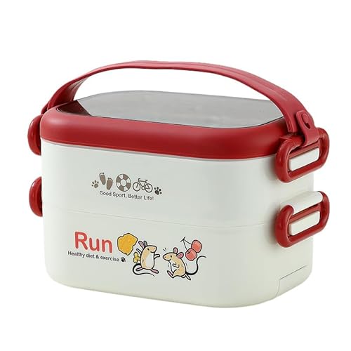 Lunchbox Kinder Bento Box mit Fächern FaltbareBrotdose Kinder Geeignet FüR Mikrowellen Brotdose Schule Student Vesperbox Tragbare Brotdose Kindergarten Jausenbox (Rot) von JACKANNA
