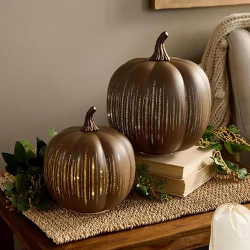 Set mit 2 Herbstdeko Kürbis Deko Autumn Decor Pumpkin Halloween Deko Innen,Glitzernde Kürbis-Halloweendekoration Herbst- und Erntedankdekorationen für den Tisch zu Hause oder (Kaffeebraun) von JACKANNA