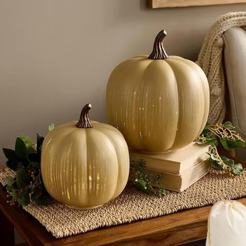 Set mit 2 Herbstdeko Kürbis Deko Autumn Decor Pumpkin Halloween Deko Innen,Glitzernde Kürbis-Halloweendekoration Herbst- und Erntedankdekorationen für den Tisch zu Hause oder im Landhausstil(Beige) von JACKANNA